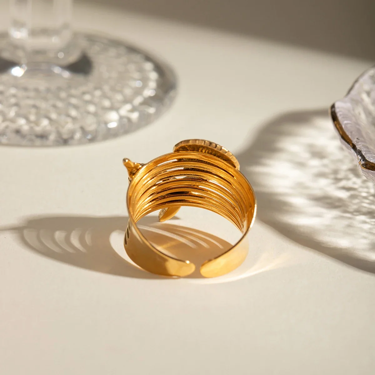 Hot Sale New Ribbed Sea Snail Seashells Rings Open Adjustable Multilayer Metal Scallop Shell Starfish Conch Ocean Charm Jewelry