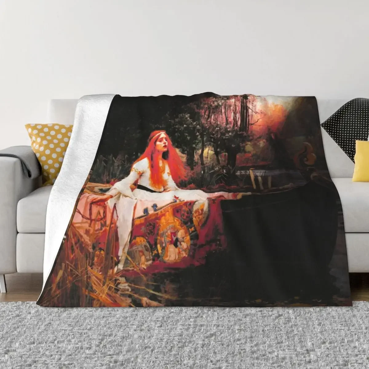 

Vivid Retro - The Lady of Shalott Throw Blanket Soft Plush Plaid Large Blankets