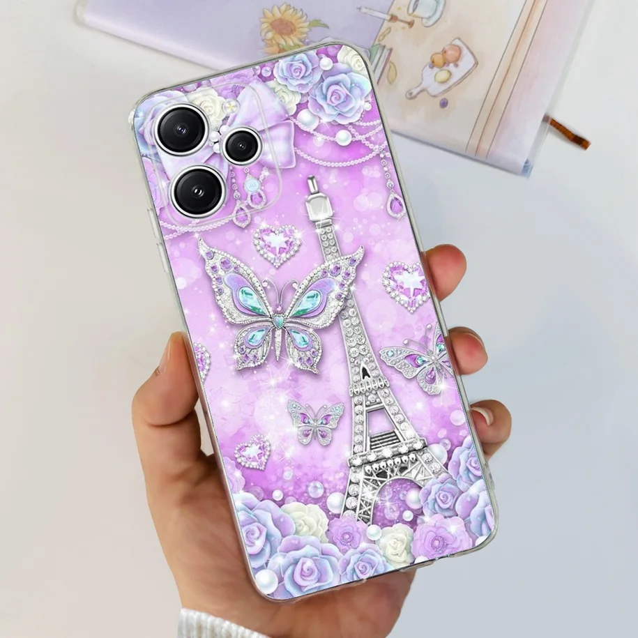 For Redmi 12 Soft Silicone Back Cover Flower TPU Case Phone Funda 6.79"