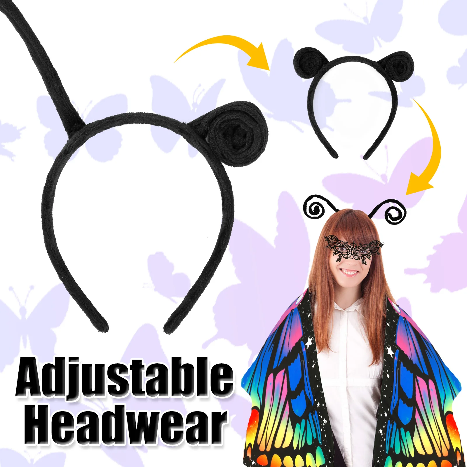 Adult butterfly shawl colorful with adjustable shoulder strap fairy shawl with headband eye mask Christmas Halloween party with eye mask