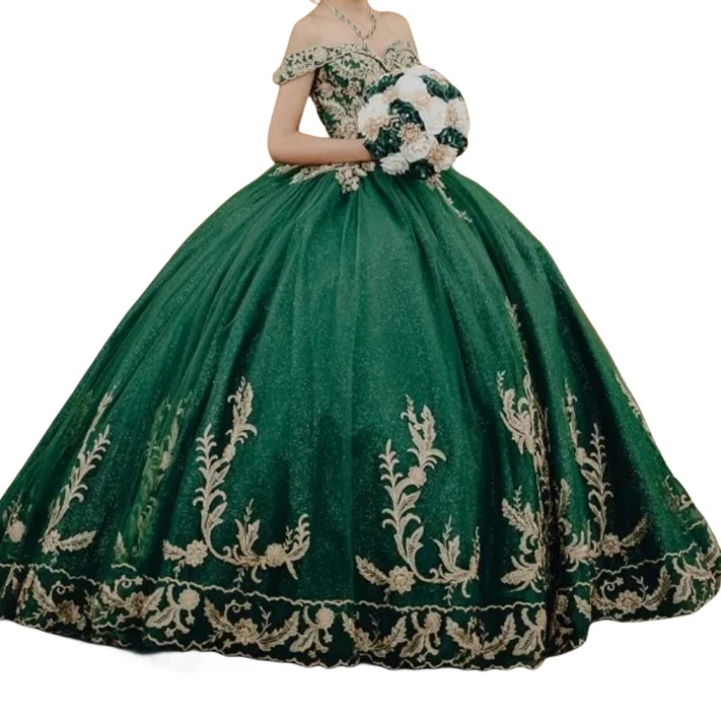 Saudi Emerald Green Quinceanera Dresses Lace Appliques Sweet 16 Dress Prom Birthday Party Gown 14 15Vestidos De XV Anos