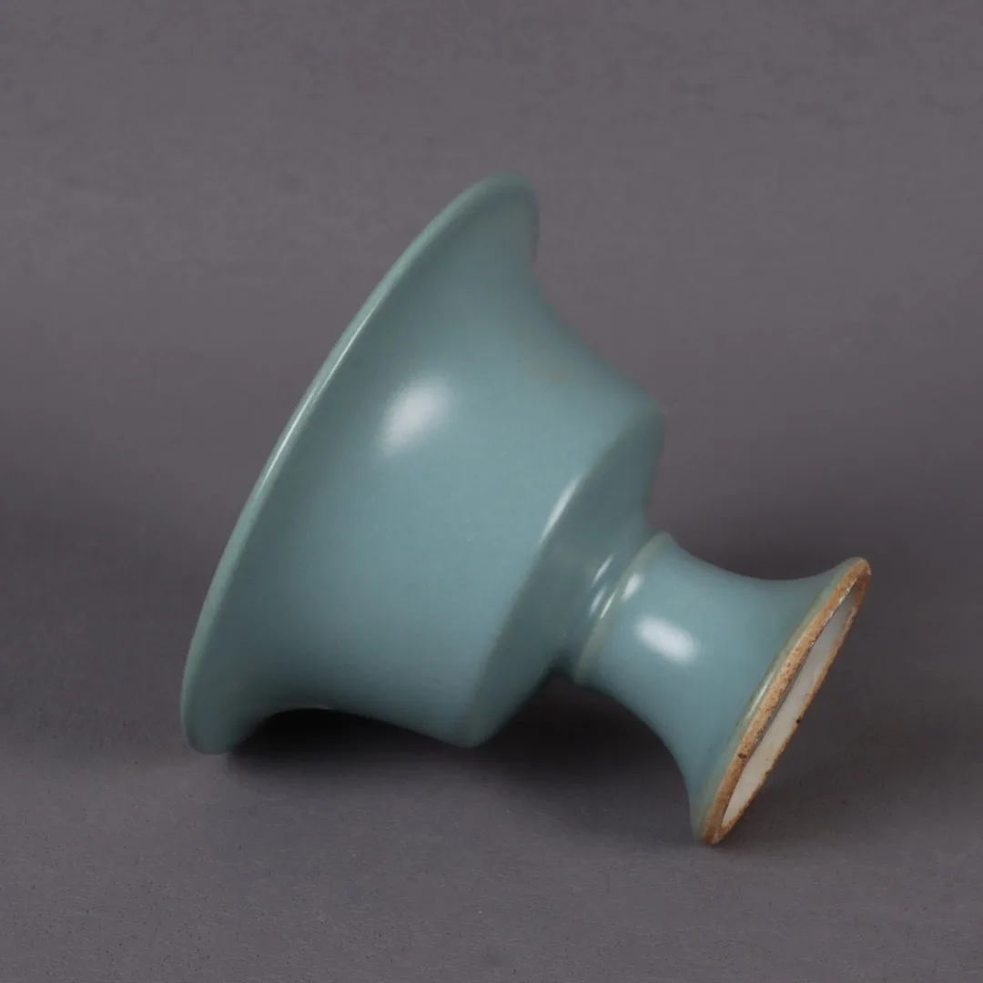 Jingdezhen Antique Porcelain, Lake Blue Glaze, Wide Mouth, High Foot Cup, Home Decoration and Ornament 4