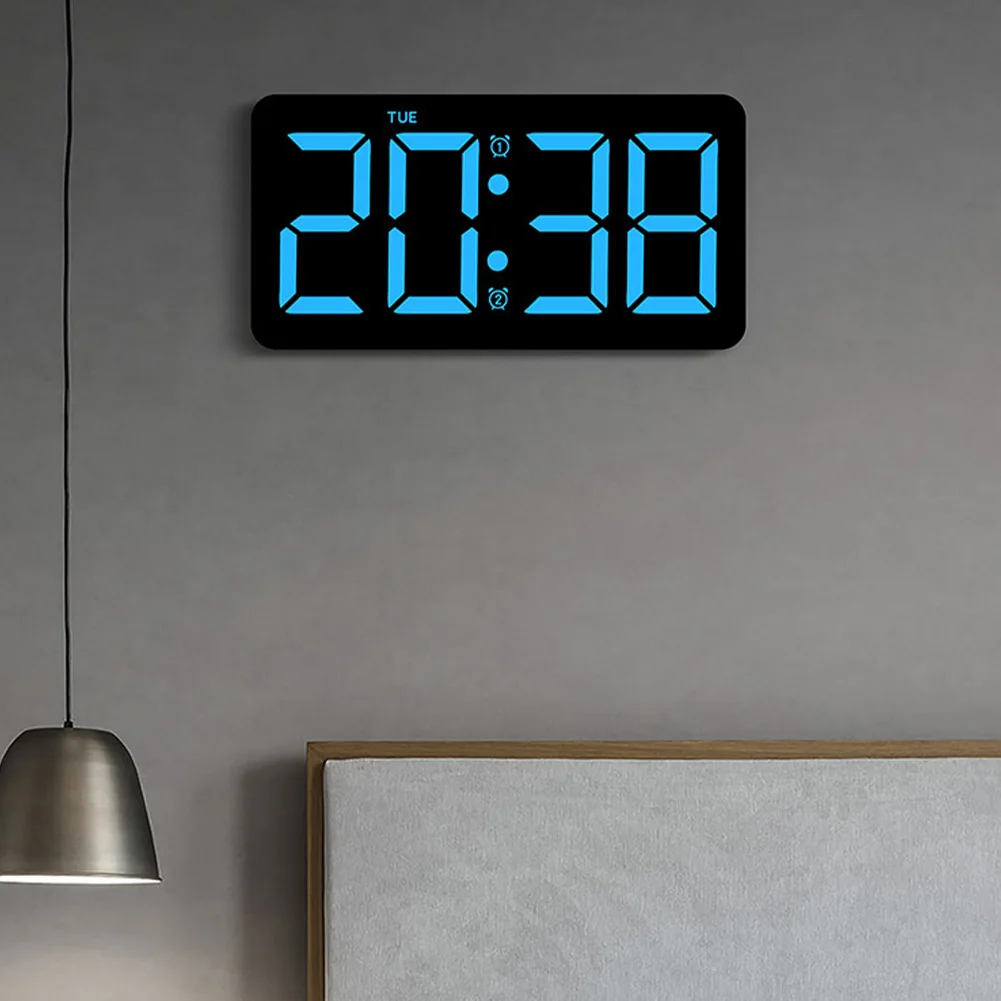 Digital Wall Clock LED Screen With Remote Control Temperature Humidity Display 10.5"