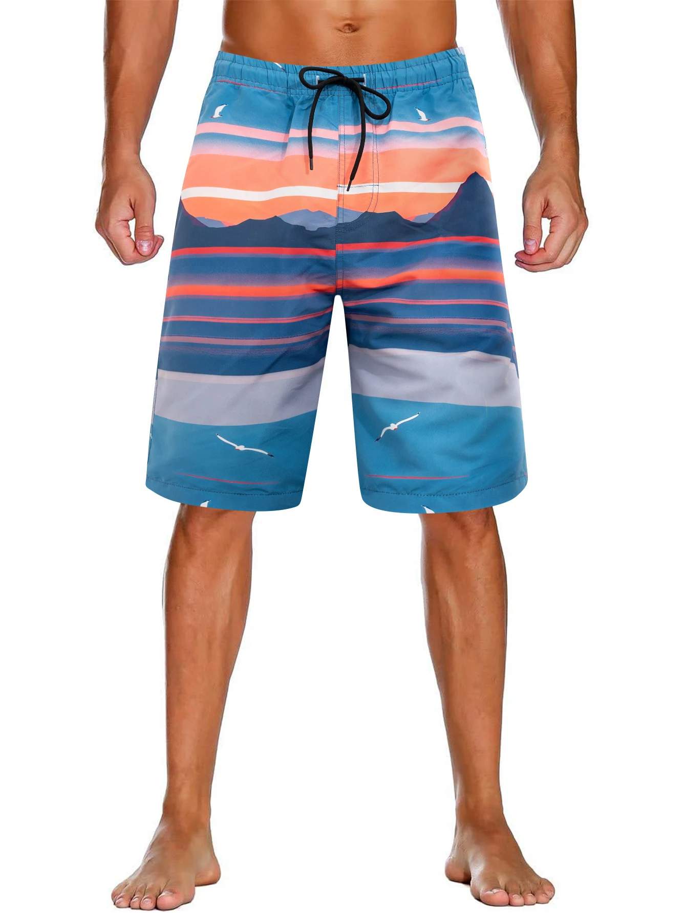 Men's Lightweight Quick Dry Beach Shorts Elastic Waist Drawstring Swim Trunks Spring&Summer Swimwear Athletic Running Pants