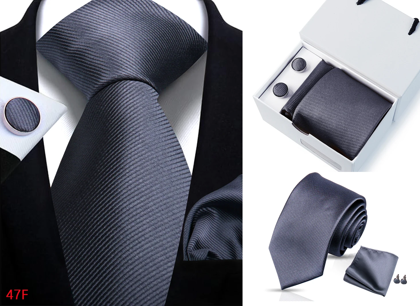Neue männer Krawatte Hanky Manschettenknöpfe Set Mit Luxus Geschenk Box Einfarbig Krawatte Für Männer Anzug Hochzeit Business Party zubehör – Detail 24