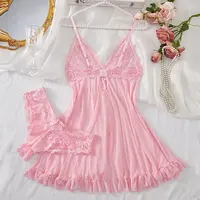 Un ensemble de sous-vêtements de femme chemise de nuit string ensembles grande taille jarretelle dentelle Lingerie accessoires Sexy soutien-gorge érotique chemise de nuit lencería 2