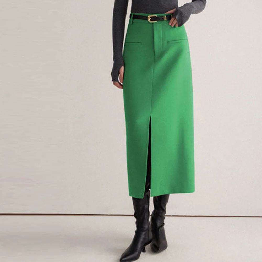 Spring and Autumn New Open Fork Autumn and Winter 2025 High Waist Suit Straight Medium and Long Fashion Skinny Skirt