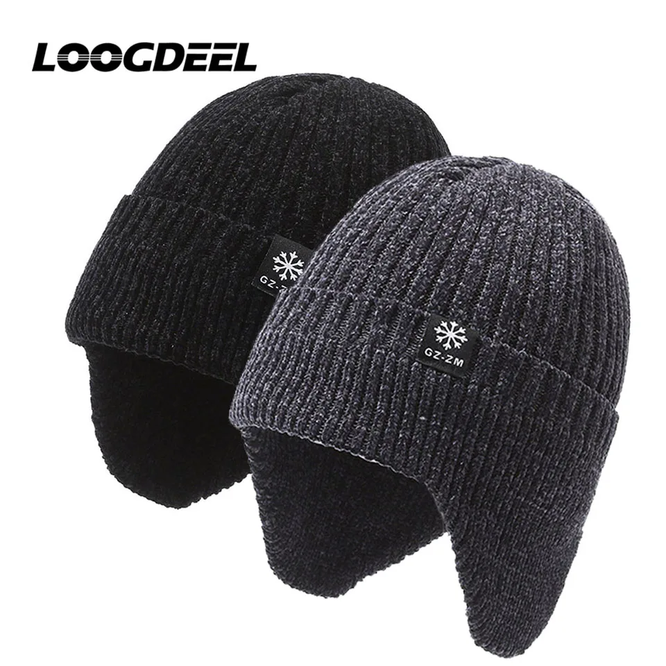 LOOGDEEL Winter Outdoor Fleece Hat Men Women Motorcycles Warmth Ear Protection Thick Knitted Cycling Cap Windproof Headwear polar fleece caps knitted hat knitted cap knitted beanie winter hat