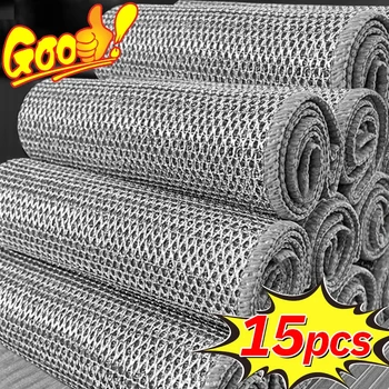 15/3pcs Panno per pulizia in filo d'acciaio magico Double-sided addensato in metallo Fili d'argento Stracci Cucina Piatto Pentola Panno per lavare Strumento pulito 1