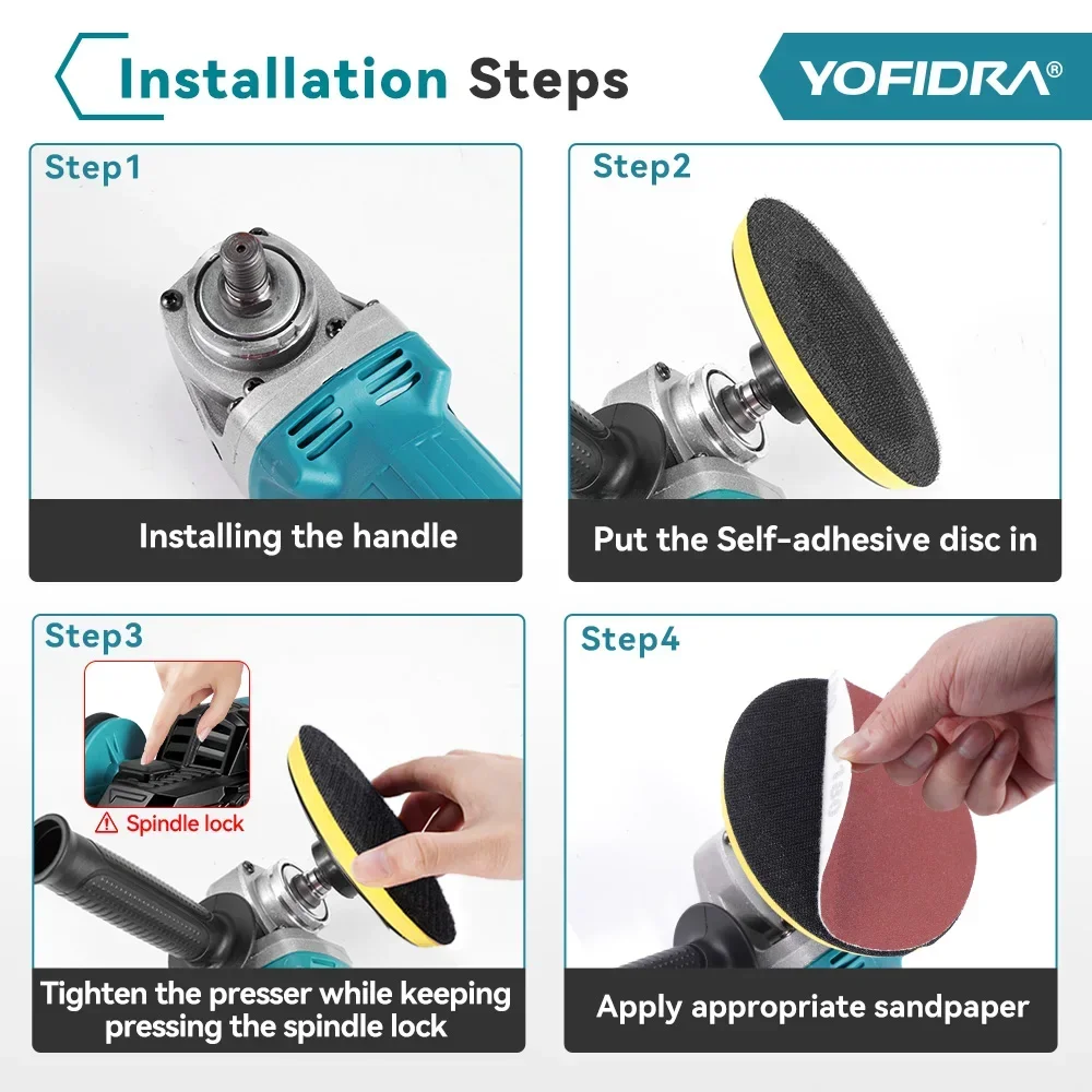 YOFIDRA 125mm 3000W Brushless Angle Grinder 3 Gears Grinding Machine Polishing Cutting Power Tool For Makita 21V Battery Pin