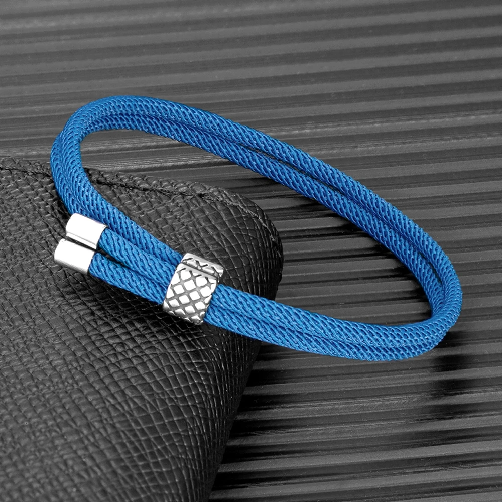 MKENDN Creative Retro Stainless Steel Surfer Waterproof Rope Bracelet Men Women Handmade Woven Double-Layer Design Beach Jewelry
