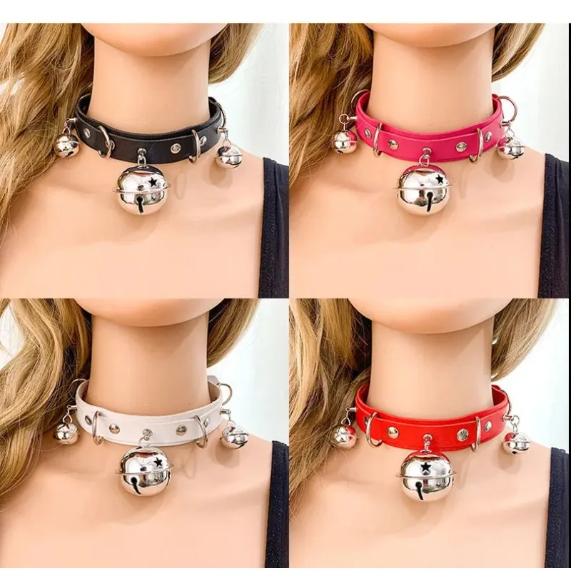Girl Fashion Gothic Black Goth Punk Sexy PU Leather Collar Chocker Crash Bell Choker Necklace Night Bar Bondage Chokers Harajuku