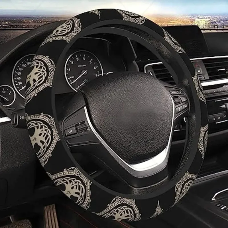 

Scandinavian Tree Yggdrasil Nordic Pattern Steering Wheel Cover for Women Girls Viking Elastic Auto Steering Wheel Cover 15 Inch