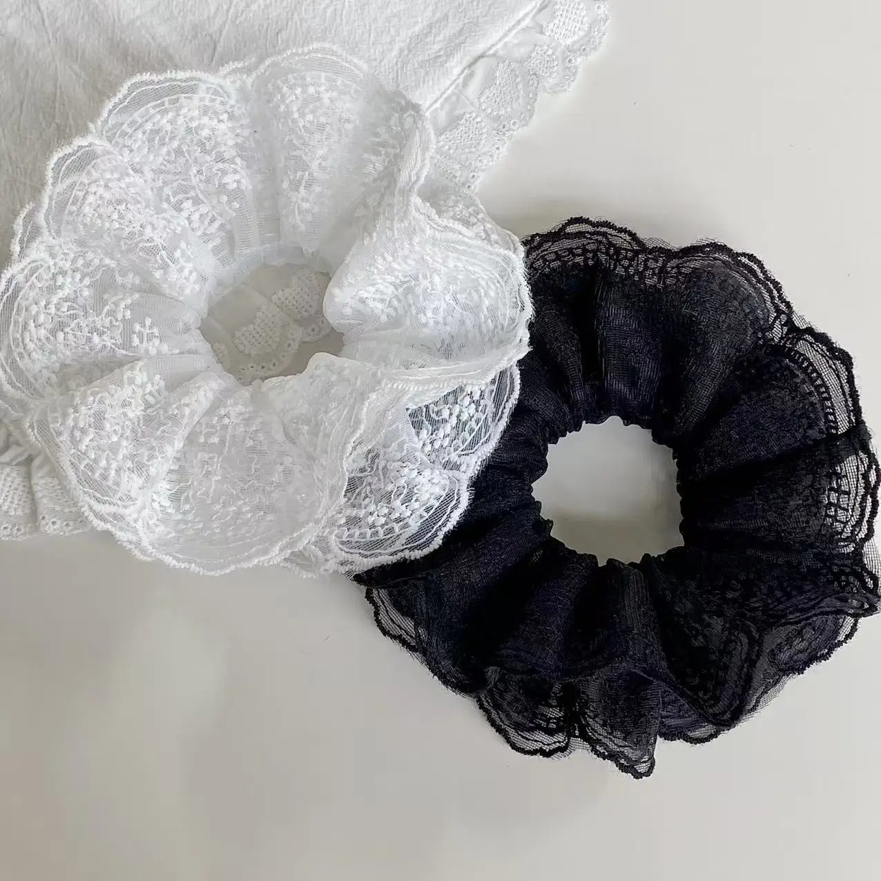 1PC Elegant Lace Scrunchies Set, Black/White/Pink Hair Ties, Romantic Hair Accessories for Women and Girls