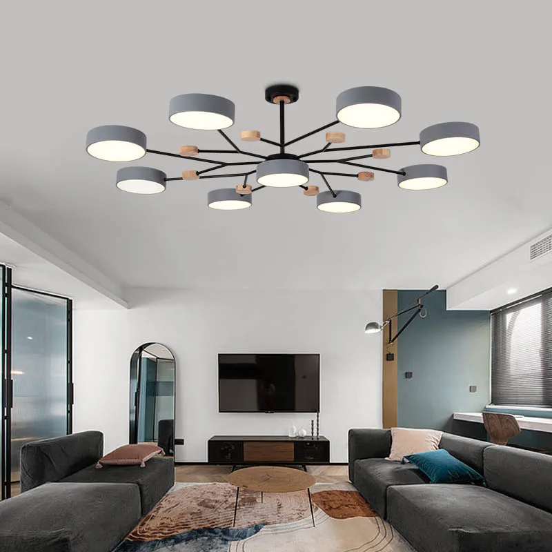 

2023 Modern Led Chandelier Home Lighting Brushed Rings Ceiling Mounted Lighting Hanging Lamp Gray Color