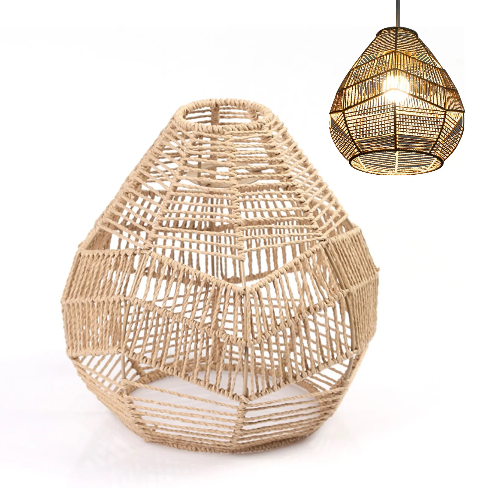 Boho Handwoven Wicker Lampshade for Kitchen Island Bedroom Restaurant Dining Room #WO multi functional retractable stone plate kitchen island dining table integrated minimalist locker for small apartment