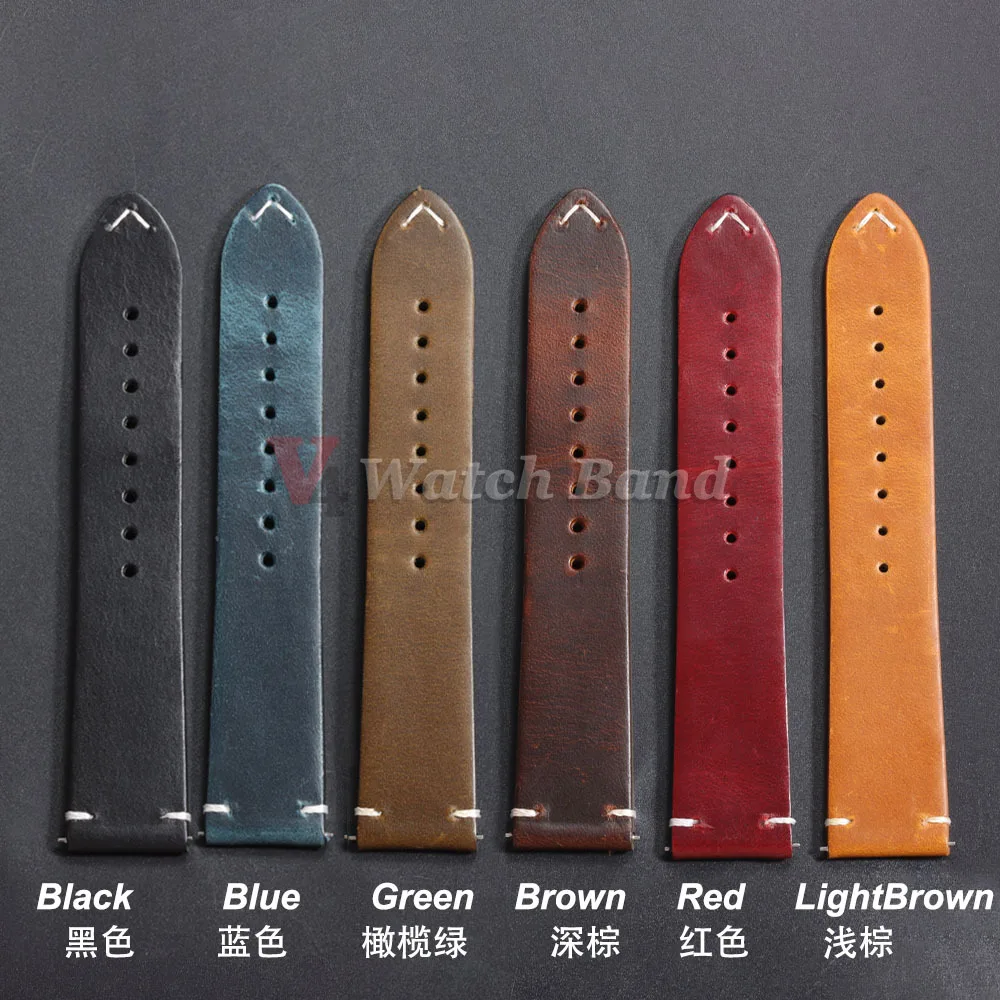 Vintage Brown Oil Wax Leather Watchband with Universal Stitching