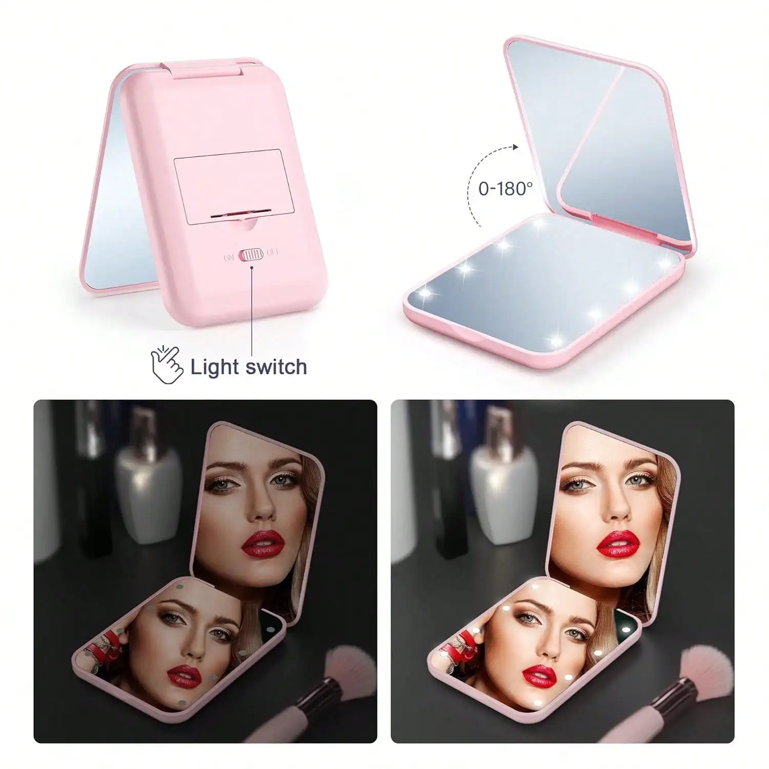 3X Magnification LED Makeup Mirror - Portable Dual-Sided Travel Mirror with Light, Compact for Purse/Pocket,Gift for Women&Girls