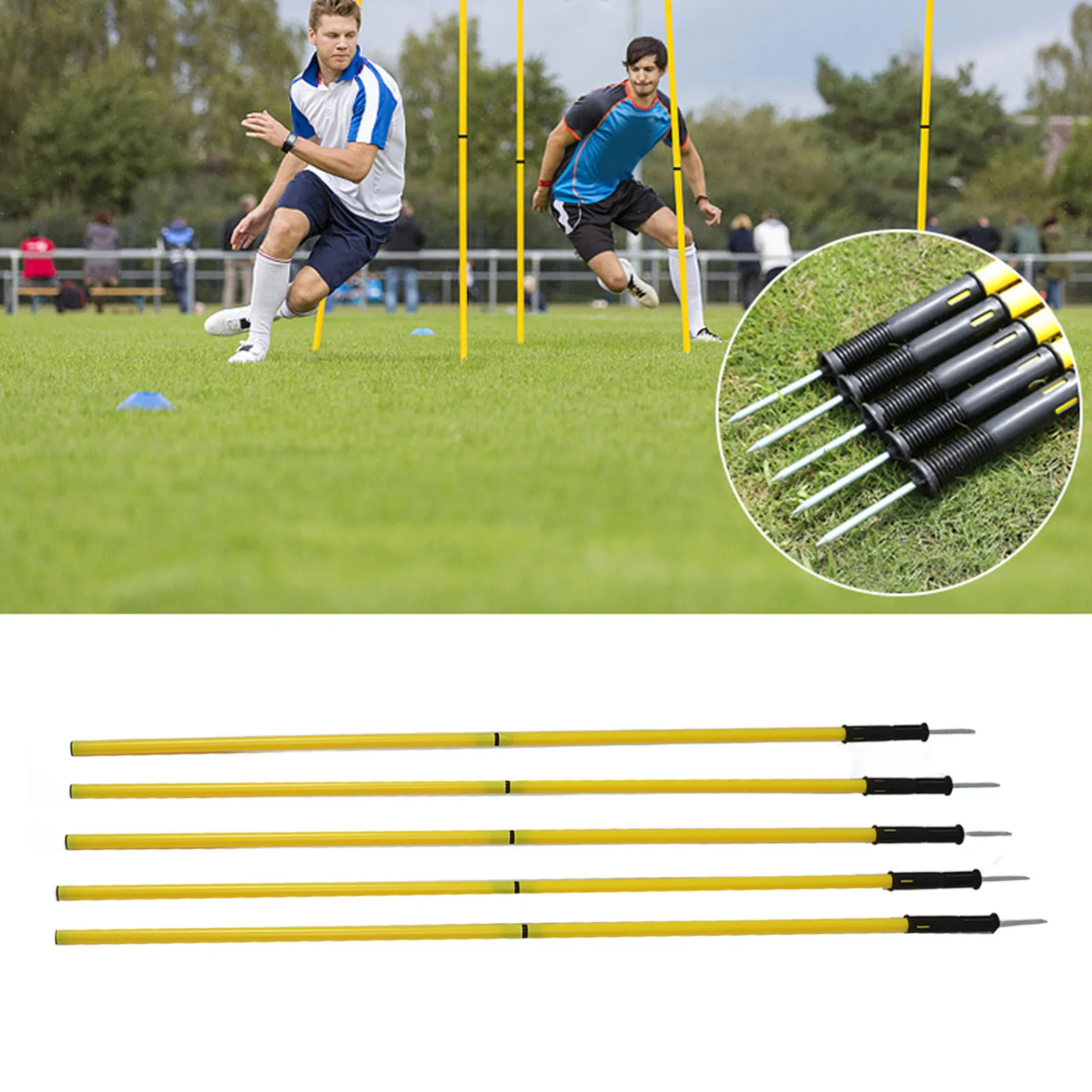 Soccer Poles Set Yellow Poles 1.5m Training Poles Soccer Training Sports Poles with Base Buckles 3