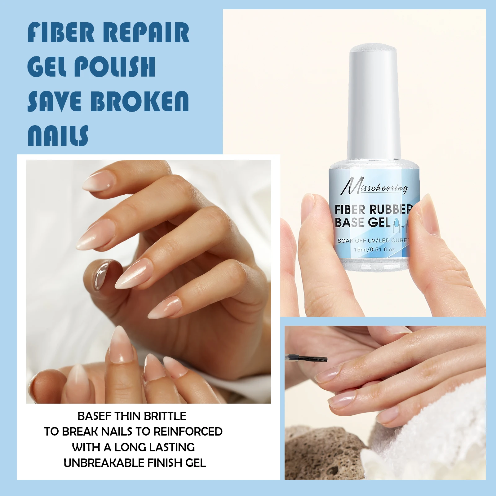 15ML Fiber Glass Rubber Base Gel Nail Polish For Broken Nail