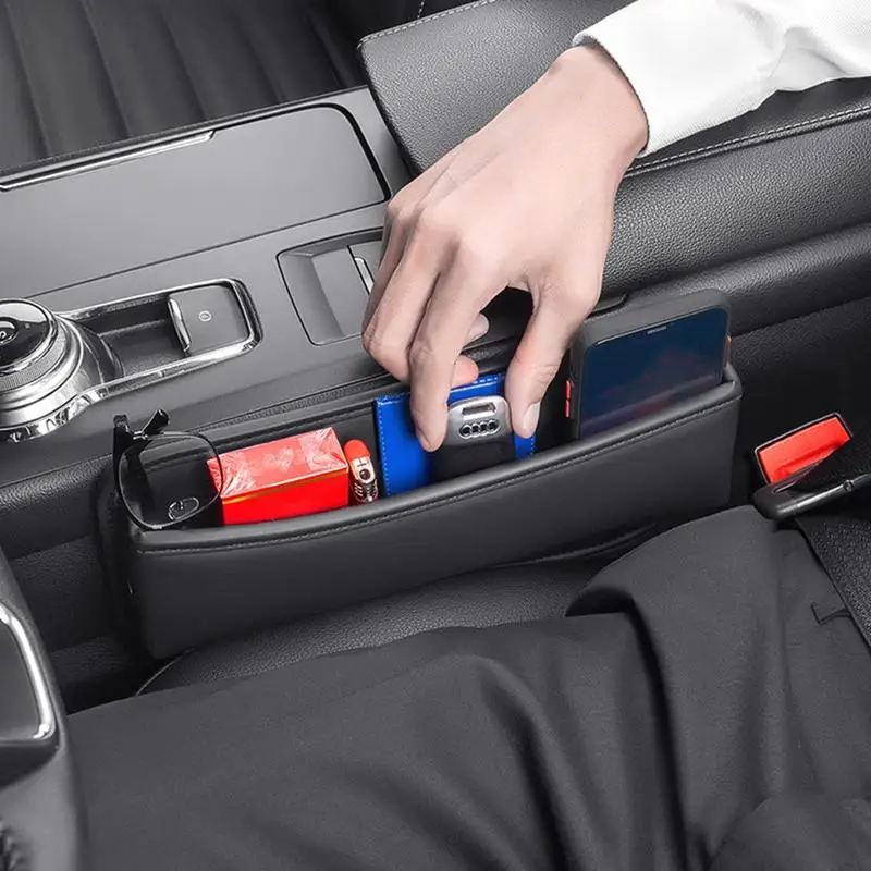 

Car Seat Storage Box PU Leather Car Organizers And Storage Boxes Multifunctional Auto Console Side Storage Box For Holding Phone