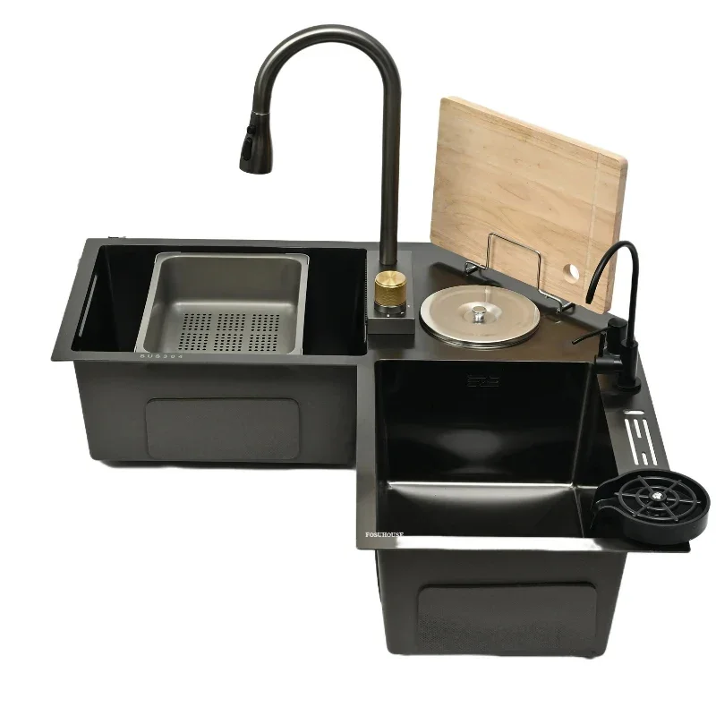 Stainless Steel Corner Kitchen Sinks Double-slot Dishwashing Sink for Kitchen L-shaped Large Corner Dishwashing Basin Handmade