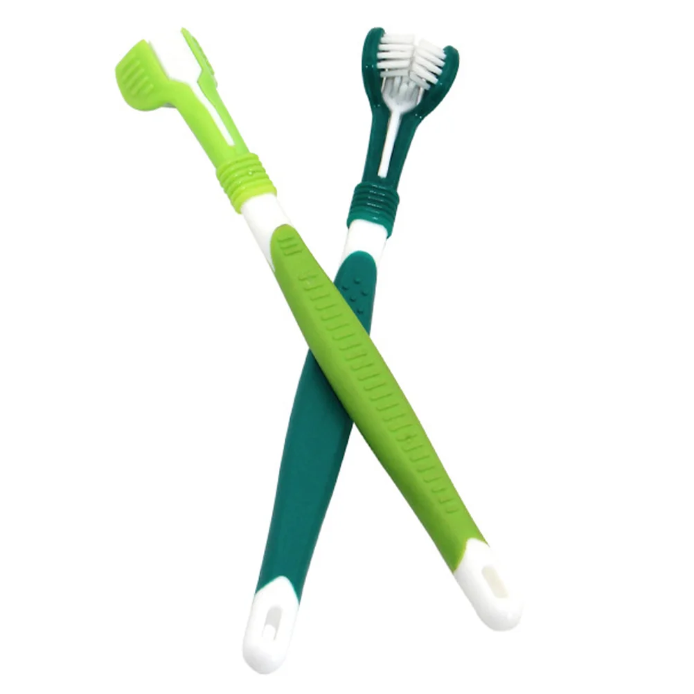 

2pcs Triple Headed Cat and Finger Handle Toothbrushes Toothpaste for Dogs Cats and Most Pets ( Dark Green, Green )