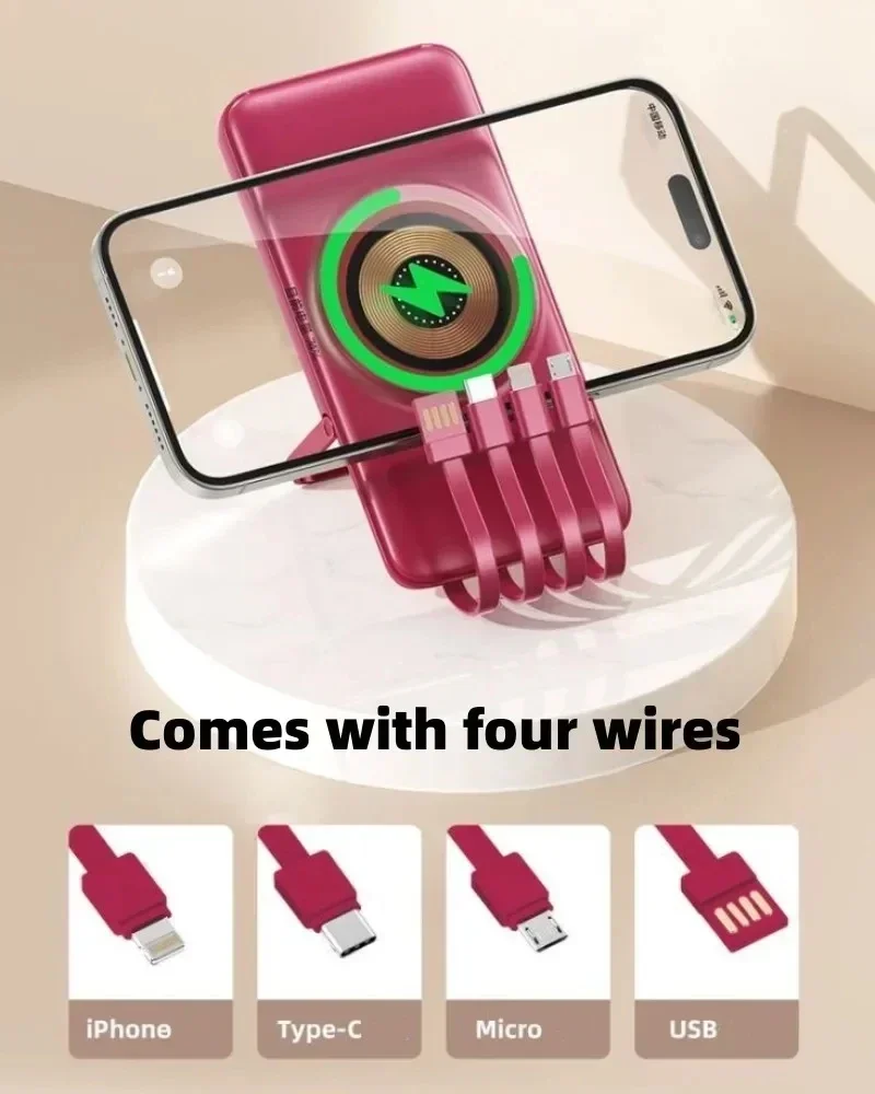 무선 보조배터리, 200000mAh, 빠른 자기 흡입, 휴대용, 내장 케이블, 3 인 1 내구성 모바일 전원 공급 장치