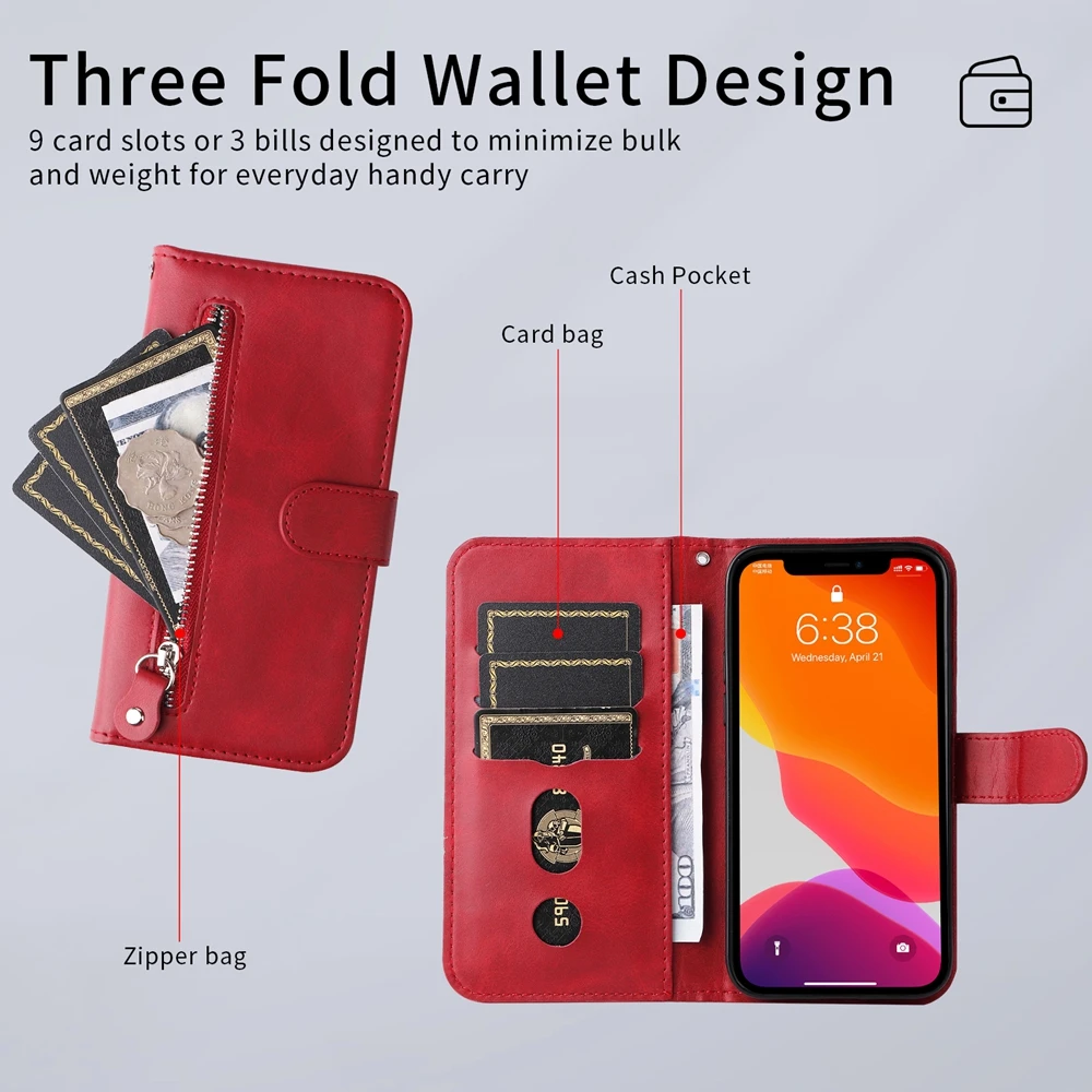 Deluxe Magnetic Leather Wallet Case with Zipper Design and Card Holder