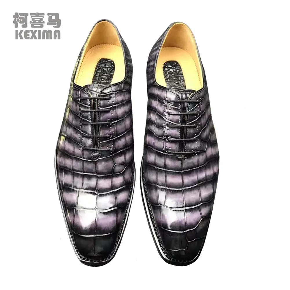 

chue 2022 new arrival men dress shoes male formal shoes men crocodile leather shoes leather sole lace up male crocodile shoes