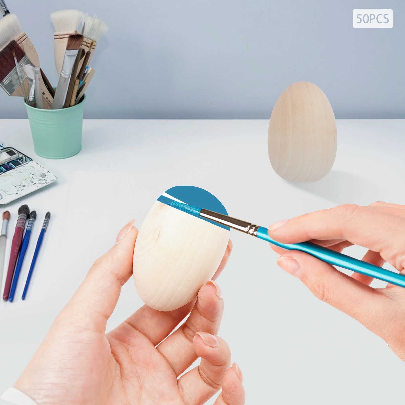 50 Stück Holzeier DIY Bastelset, Glatte Natürliche Holz-Ostereier für Feiertagsdekoration & Kreative Kinderaktivitäten – Detail 4