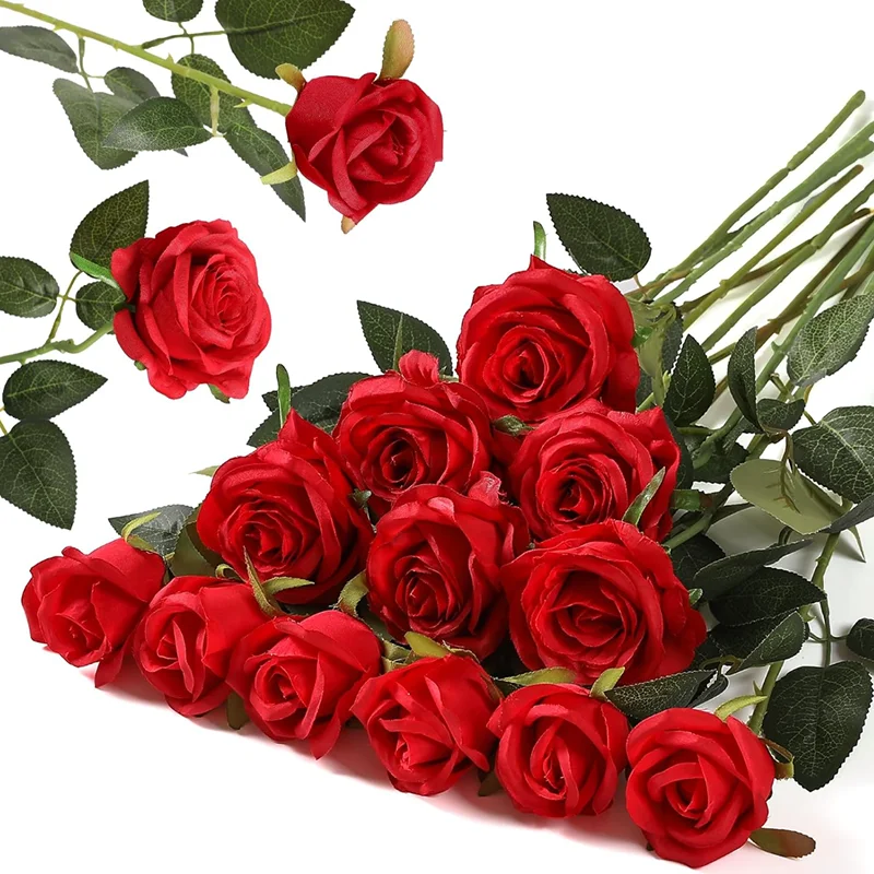 Set of Realistic Artificial Red Roses for Romantic Home and Event Decoration
