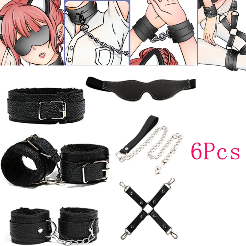 

BDSM Bondage Kits 6PCS Adults Sex Toys For Women SM Games Plush Handcuffs Ankle Cuffs Eye Mask Erotic Collar Restraint Fetish