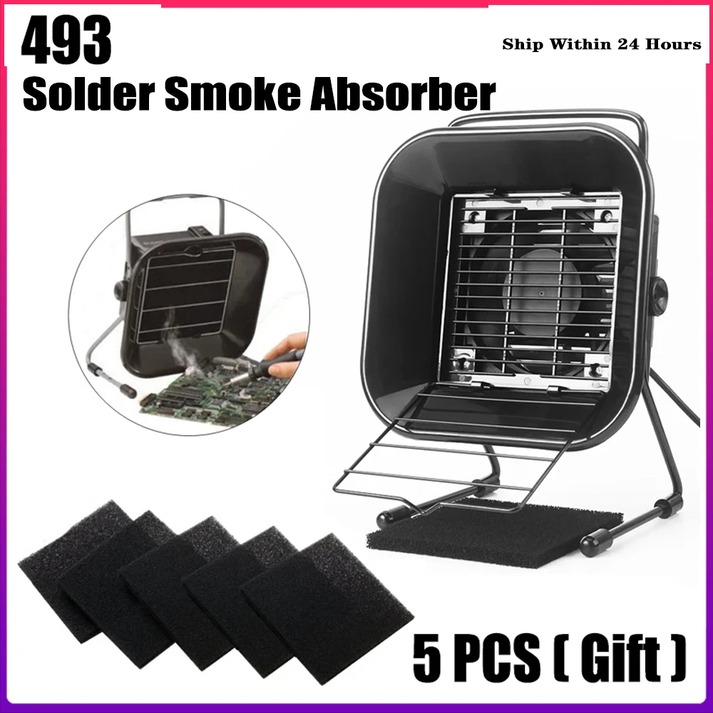 

High quality 493 Solder Smoke Absorber ESD Fume Extractor with 5 free Activated Carbon Filter Sponge 220V/110V for rework