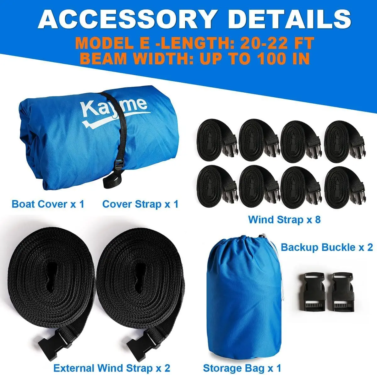 900D Heavy Duty Boat Cover, Waterproof and Tear Resistant Boat Canvas, Tarps with Windproof Straps. Length 20-22ft