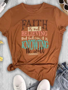 Faith Is Not Believing Women's Tee - Inspirational Bible Quote Graphic, Casual Rust Top 1