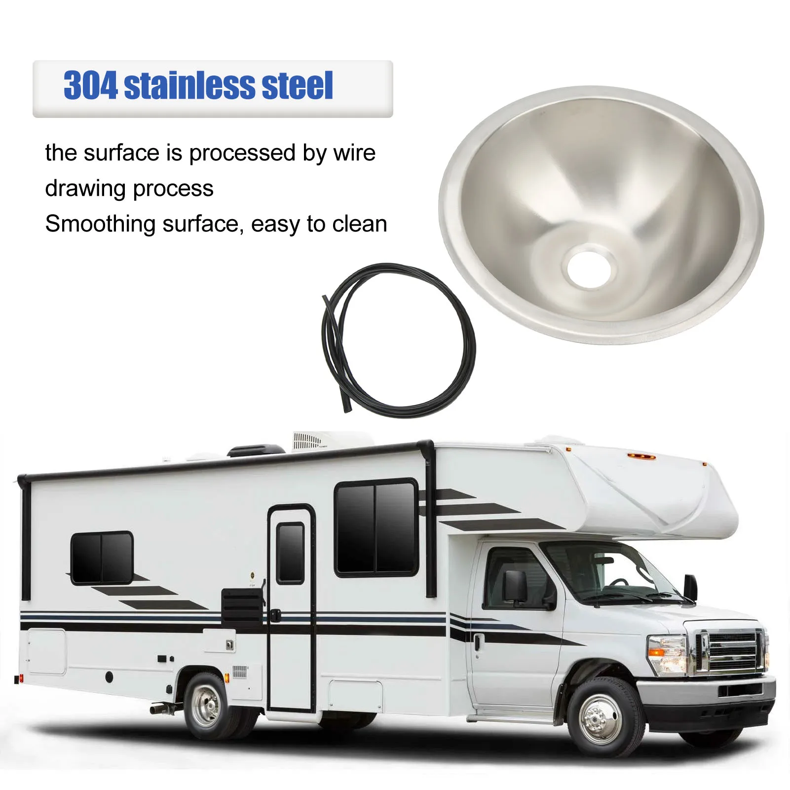RV Sink RV Motorhome Camper Smoothing Sink 304 Stainless Steel Wiredrawing Smoothing Space Saving Round Rv Sink For Rv Yachts Boat