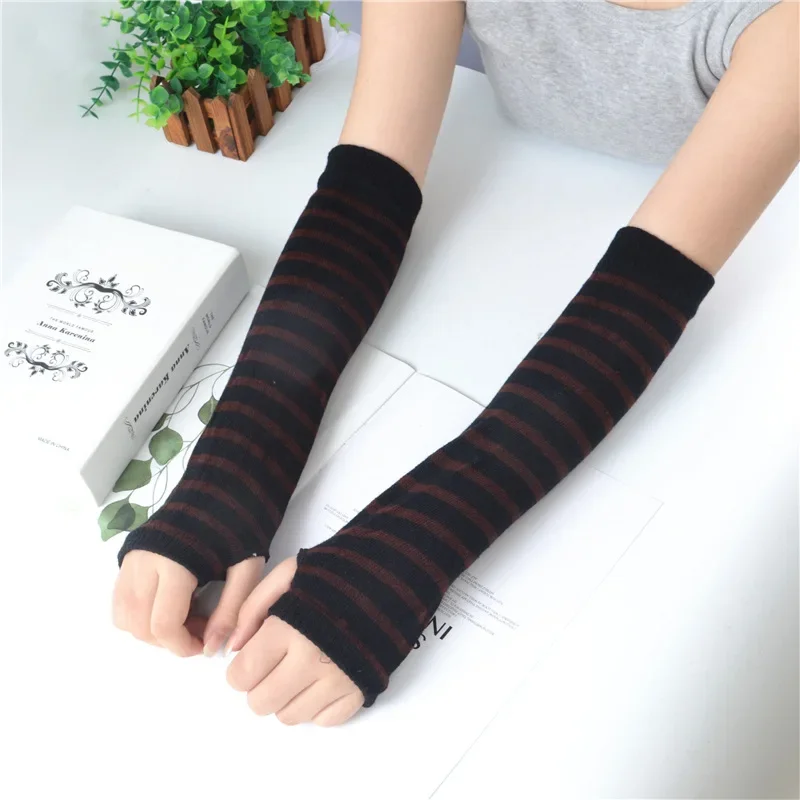 Winter Warme Lange Ärmel Handschuhe für Mann Frauen Fingerlose Streifen Hip-Hop Gestrickte Ellenbogen Fäustlinge Elastische Outdoor Wärmer Arm lolita – Detail 7