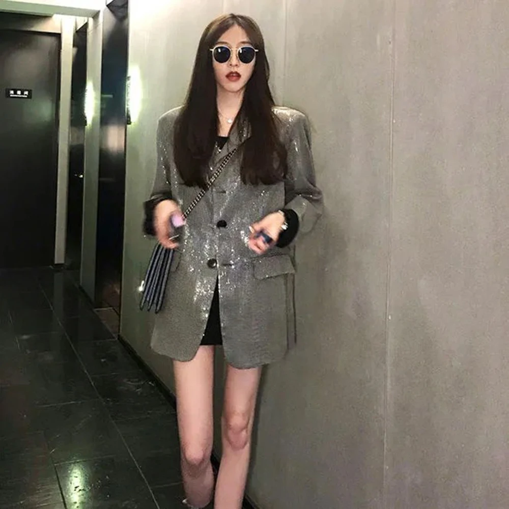 

Весенняя Новинка, Стильная однотонная однобортная куртка с блестками и вышивкой, женские блейзеры, пальто 2022