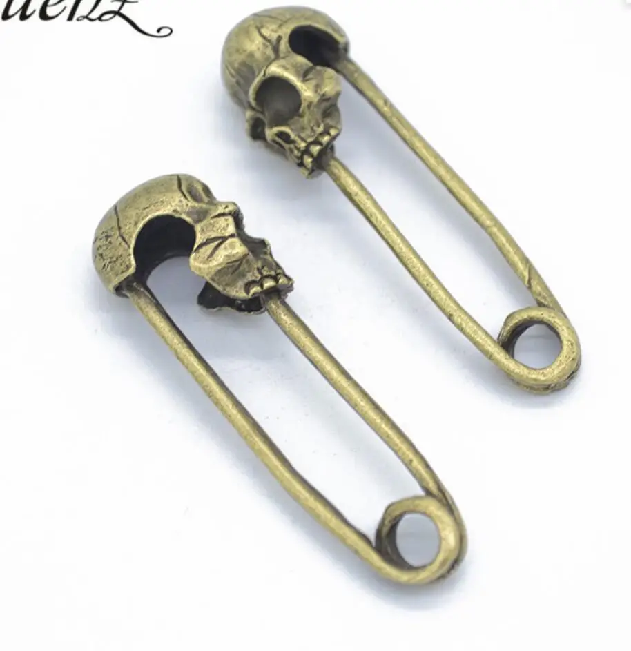 15 pcs 50*14mm DIY Assorted Antique Metal Skull Hand Safety Pin Charms Pendant for Crafting Jewelry Making Accessory F0174