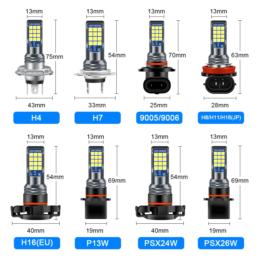 Fog Lamp H11 H8 H7 9006 HB4 881 880 H3 PSX24W PSX26W P13W 24SMD 3030 LED Auto Headlight Car Anti Fog Light Bulb led bulb led fog light led headlight led light fog and headlight bulbs 2Pcs