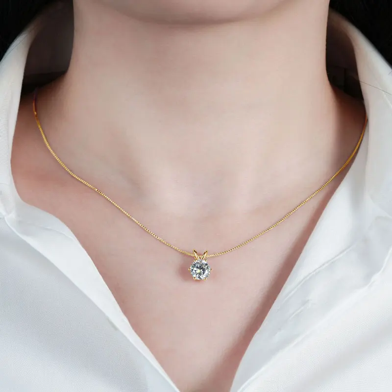 Ehhai GRA-Zertifizierter Mehrgrößen-Runder Moissanit Solitär-Anhänger Halskette für Damen 14K Vergoldeter Schmuck Hochzeitsgeschenke – Detail 13