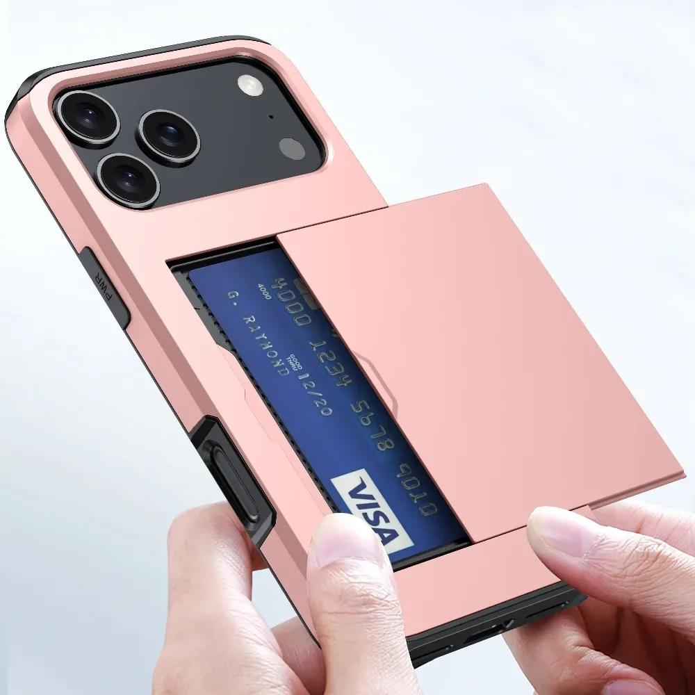 Premium Heavy-Duty Phone Case with Wallet Card Holder and Slide Hard Protective Cover