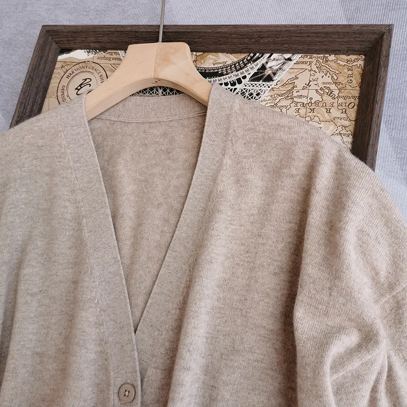 Naizaiga 100 cashmere Vneck camel solid 