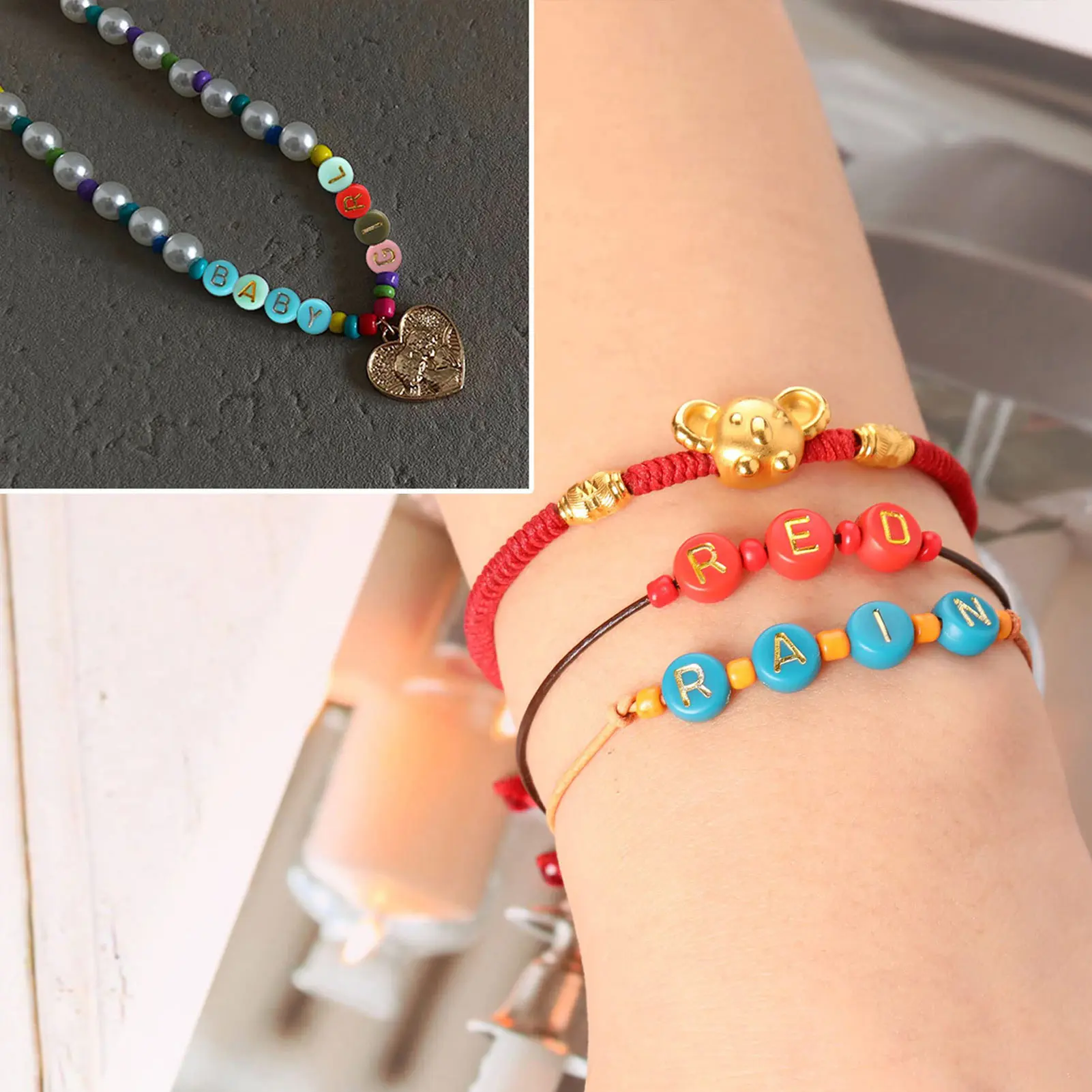 【Sale】1200Pcs Acrylic Letter Beads Smoother Comfortable Edges Round Colored Beard Beads for DIY Bracelet Necklace Earrings