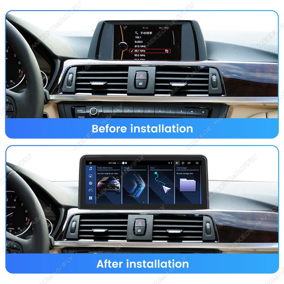 MEKEDE Pantalla Multimedia Inalámbrica CarPlay Android Auto de 8 Núcleos y 10.25 Pulgadas, 6G+128GB, para BMW Serie 3 y 4 F30 F31 F34 F32 F33 F36, Radio para Auto con DSP, GPS, Navegación, 4G, Wifi, Estéreo Todo en Uno, 1920*720 HD, Radio FM, UI ID5 ID6 ID7 ID8, Autoradio con DVD, Unidad Principal BT 2