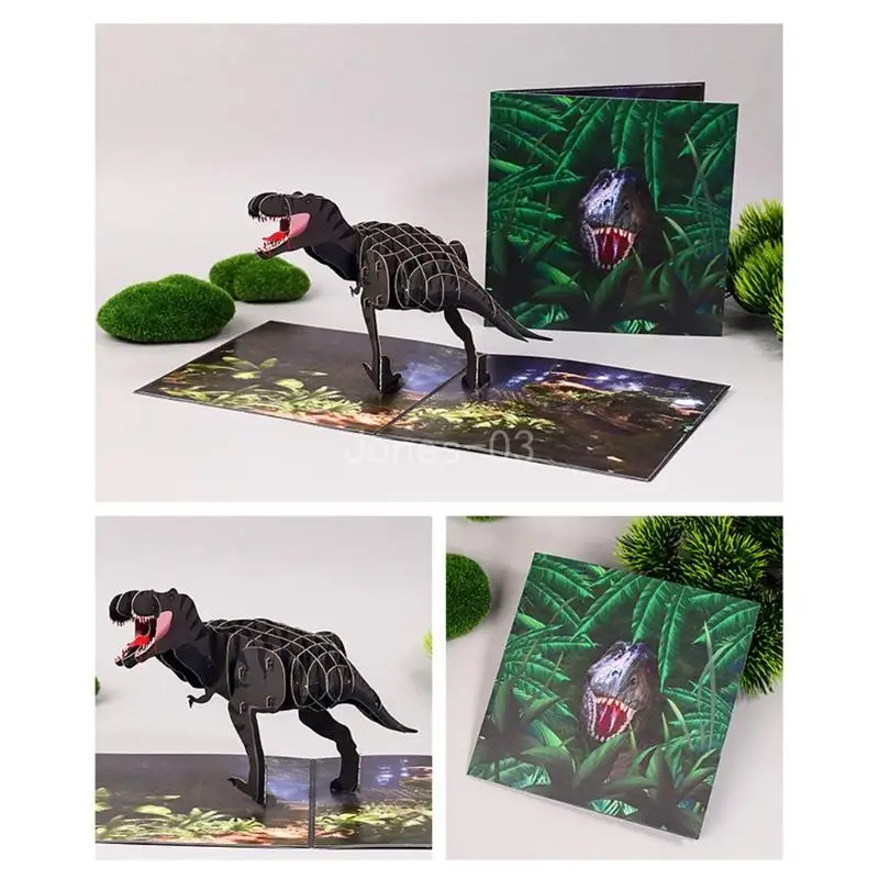 Greeting cards Q6PE 3D Dinosaur Pop-Up Greeting Cards for Happy Birthday New Year Postcards with Envelope Christmas Kids Gift
