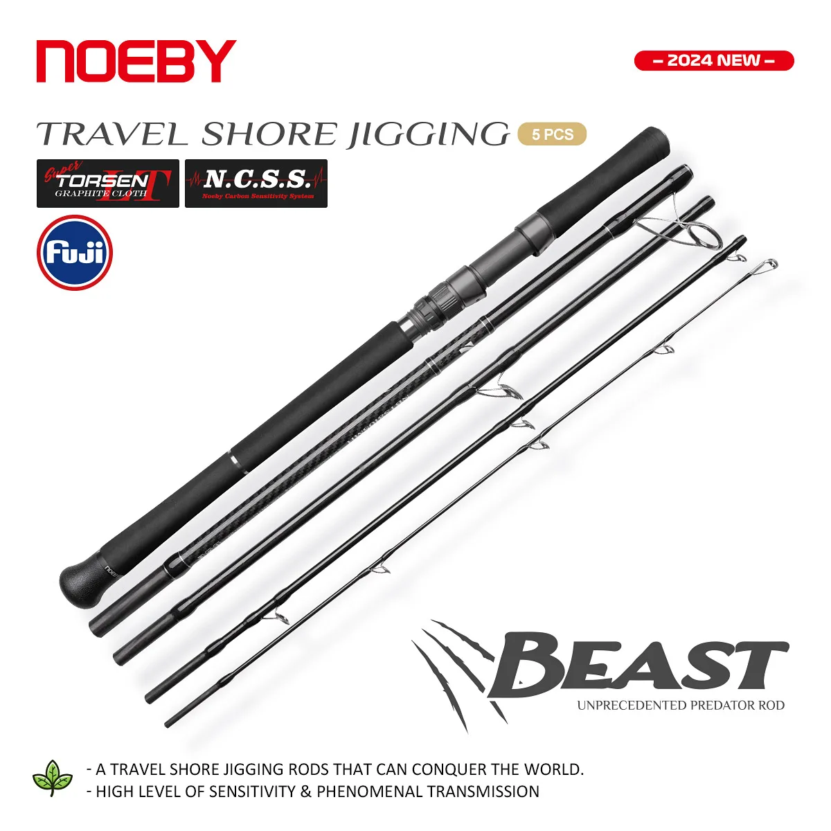 

Noeby-Beast Travel Shore Jigging Fishing Rod, Boarding Spinning Rods, Fuji Set, Sea Fishing Rods, 2.7m, 2.9m, 5 Section Lure 80g