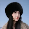 Super Fashion Winter Snow Hat Faux Fur Thick Women Fluffy Fur Cap Ski Russian Windproof Hat Party Luxury Warm Fox Fur Cap Black 1