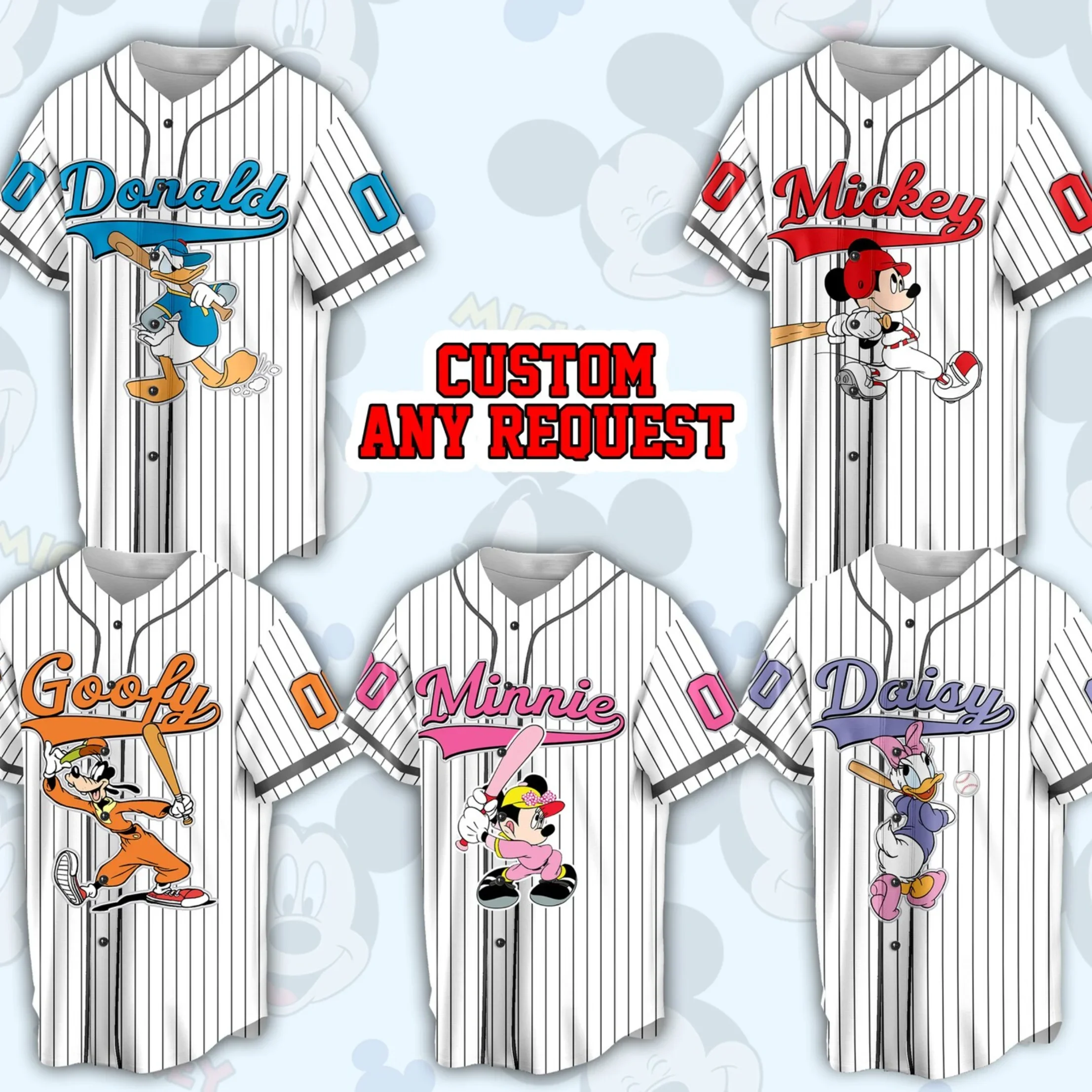 Custom Disney Game Day Baseball Jersey Men's Womens Short Sleeve Jersey Mickey and Friends Baseball Jersey Disney Baseball Shirt